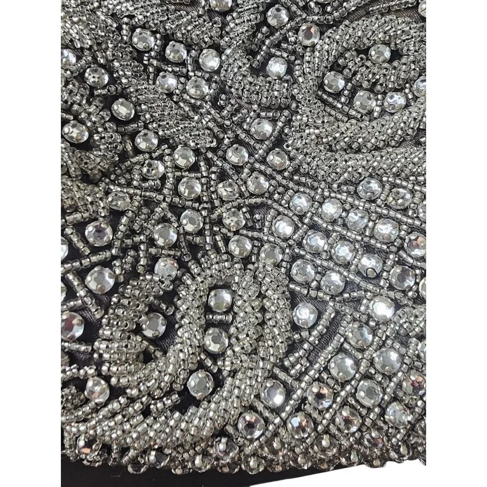 NWOT Black/Silver Crystal Beaded Handbag - La Regale